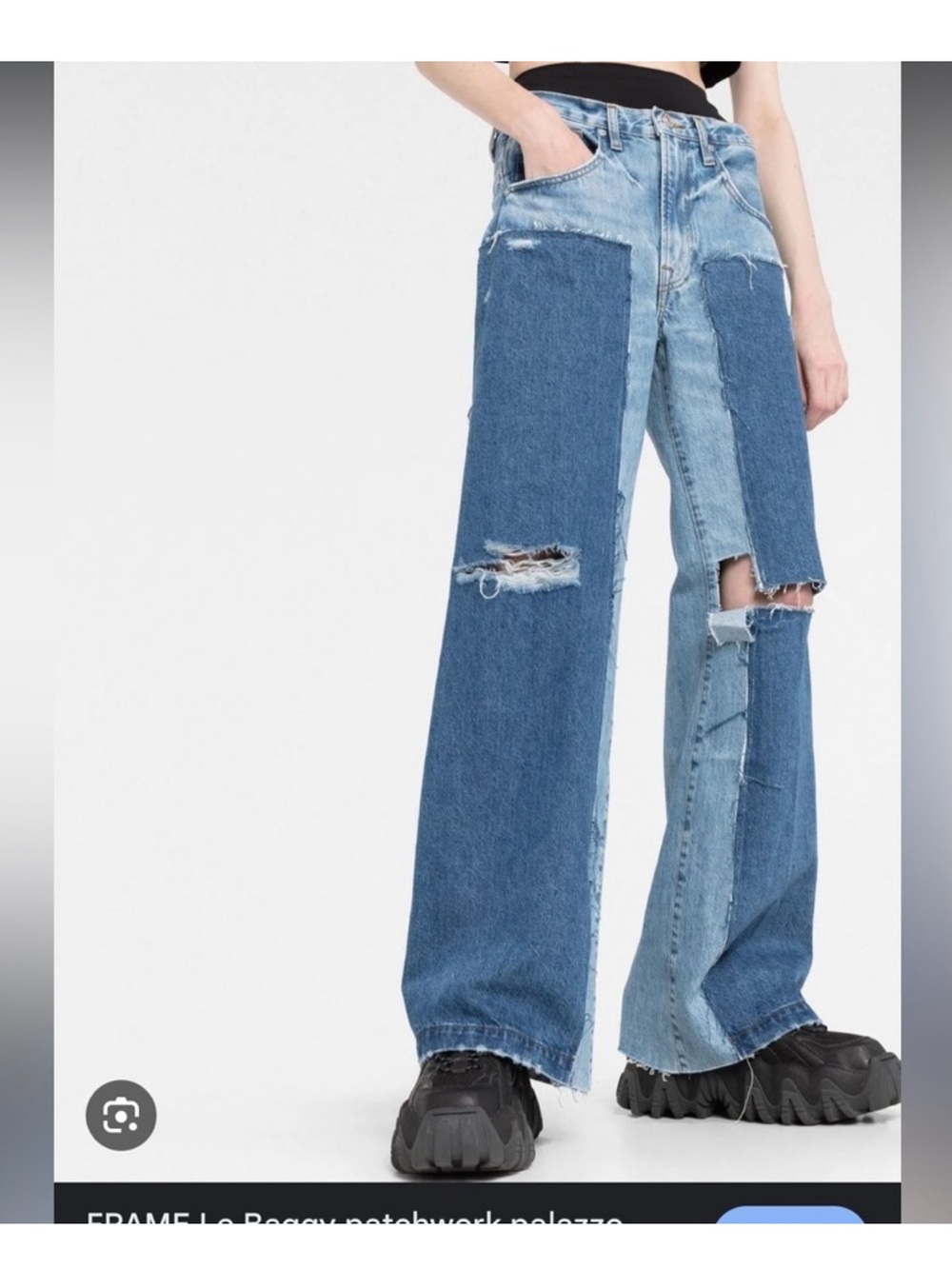 Frame Le Baggy Palazzo Versailles Patchwork Distressed Jeans 30